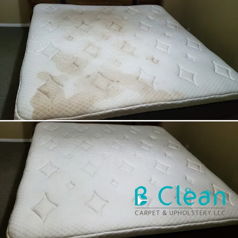 Mattress before and after deep cleaning — all stains removed